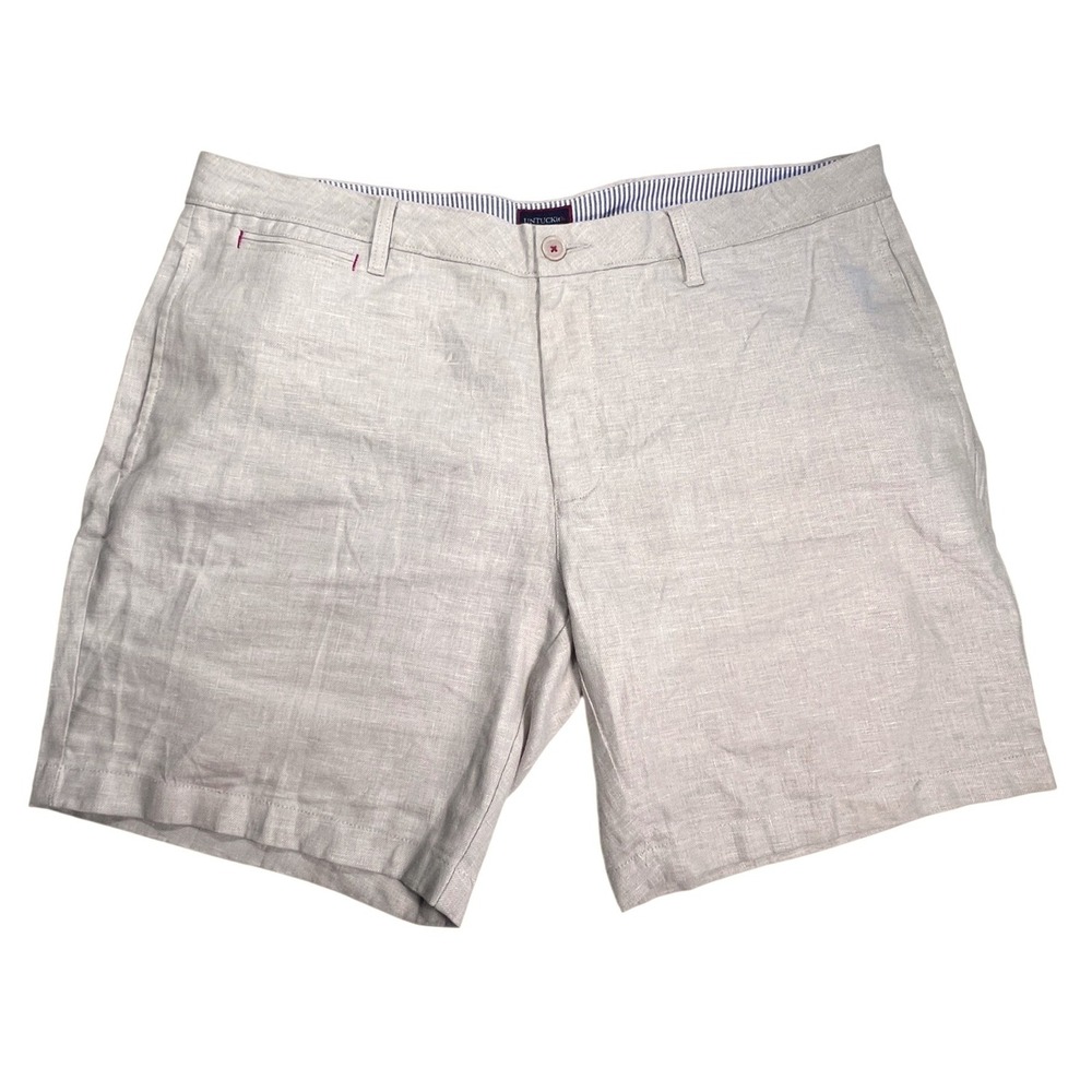 UNTUCKit St Julien Shorts Mens 40 Tan Linen Blend Chinos Casual Summer Preppy - Picture 2 of 11